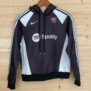 FCB Barcelona Spotify Polyester Soccer Music Pullover Hoodie Black White Small